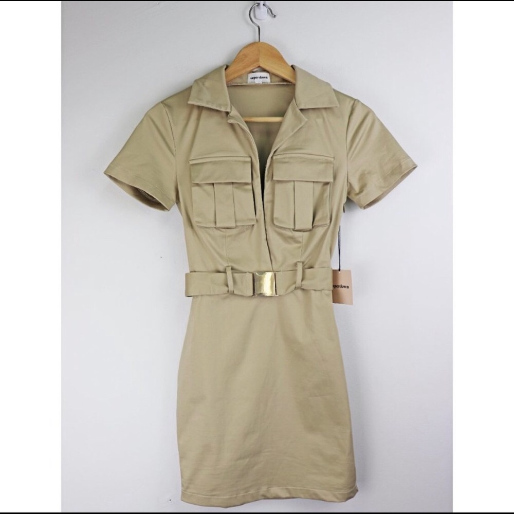 NWT superdown Ryder Belted Mini Dress in Tan/Beige